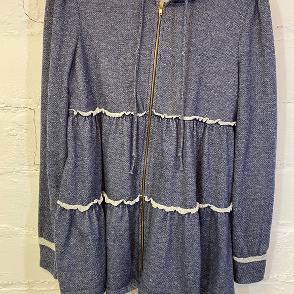 12PM by Monday Ami Womens Swing Zip Up Hoodie Cotton Denim Look Sweatshirt - Picture 12 of 12